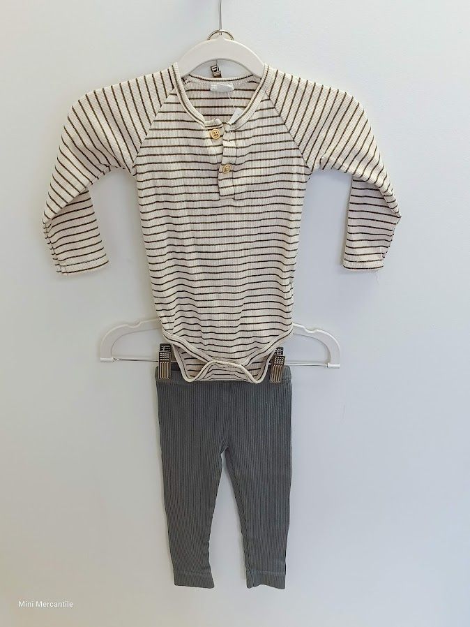 Beige Striped Onesie & Pants