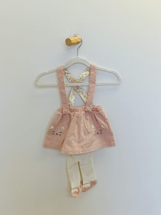 Pink Kitty overall skirt w/tights