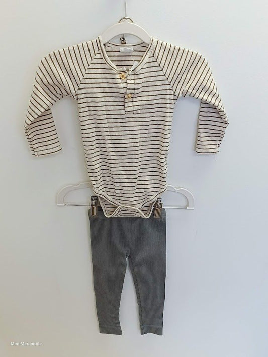 Beige Striped Onesie & Pants