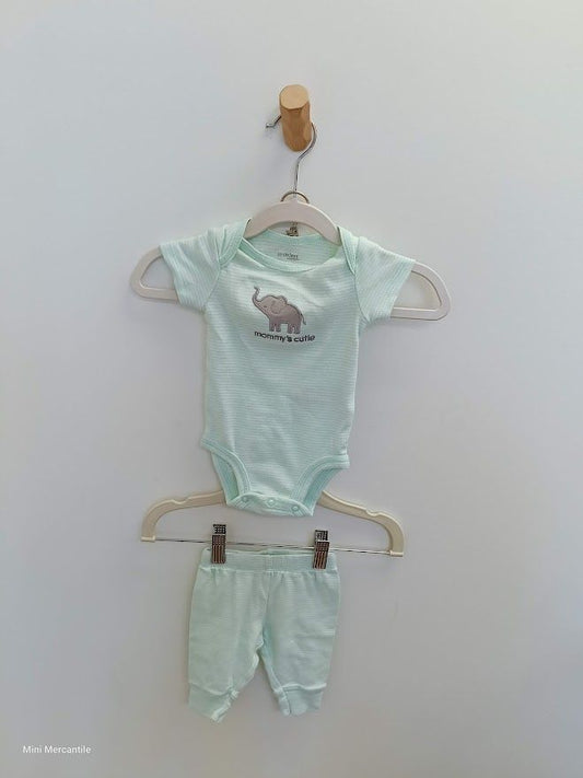 green Striped Elephant Onesie & Pants