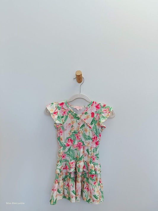 Green dress with pink flowers