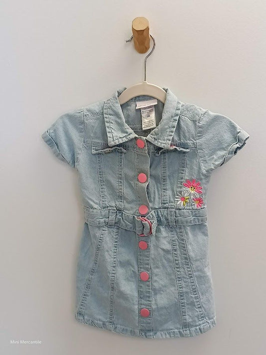Blue denim dress with flowers