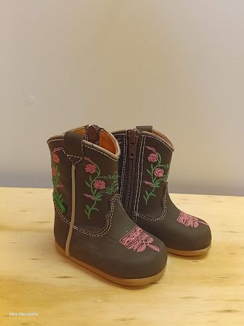 Brown pink rose boots